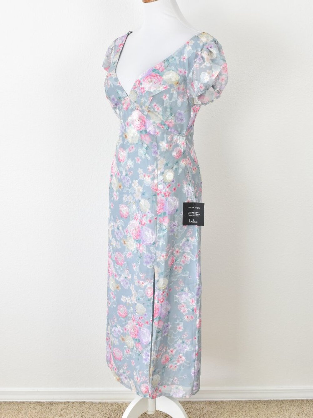 Lulu's Elegant Personality Slate Blue Floral Burnout Midi Dress NEW - S - Picture 5 of 12
